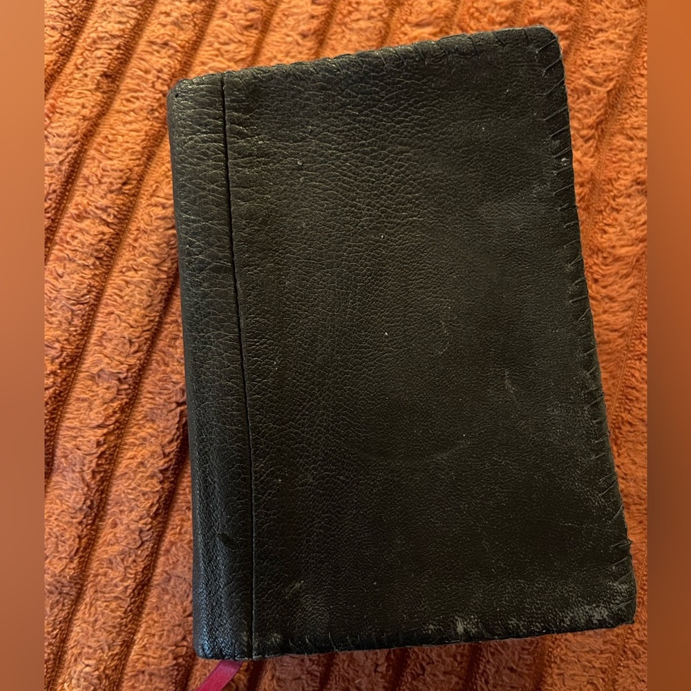 2/$40 Genuine Calfskin Compact Black Leather Bible